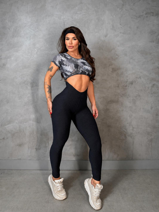 SCRUNCH BOOTY BLACK WAVE AND GRAY PAINT PAULA JUMPSUIT, NO RETURN