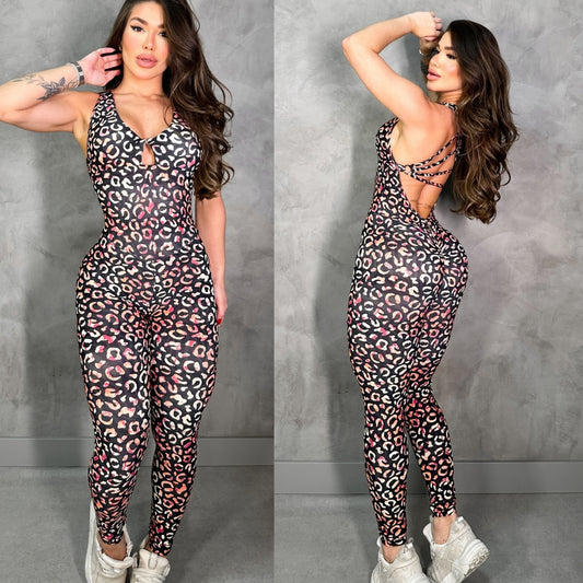 SCRUNCH BOOTY LEOPARD COLORFULLY RING JUMPSUIT