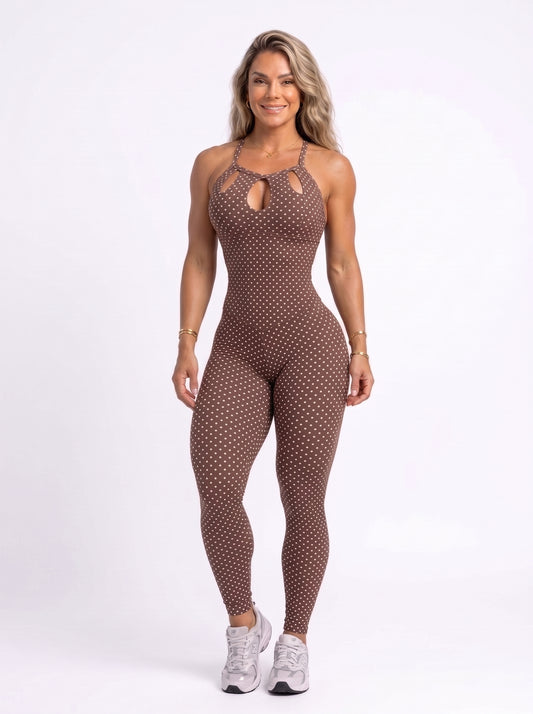 BROWN POLK DOTS JOY JUMPSUIT - NO RETURN
