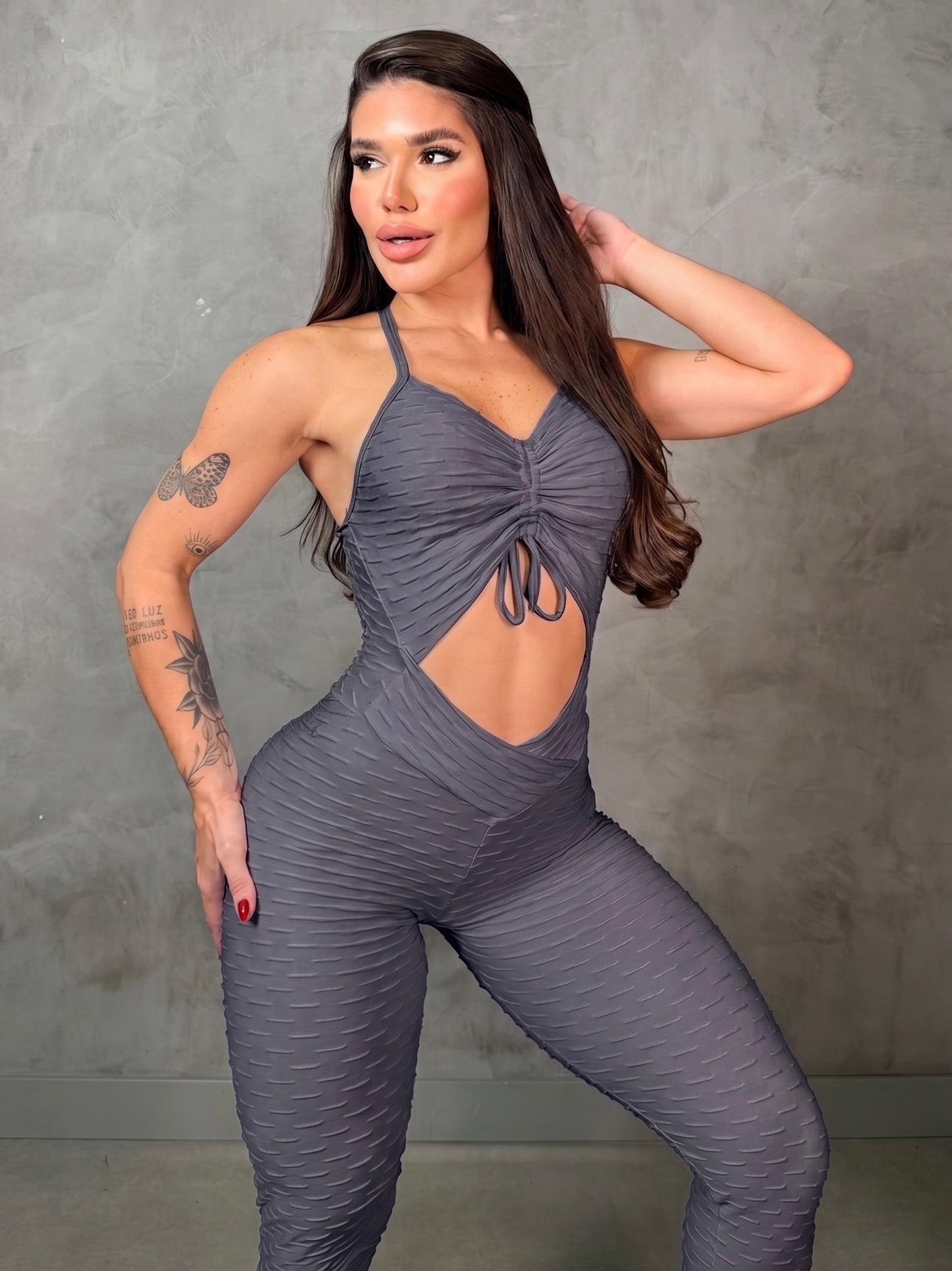 SCRUNCH BOOTY GRAY WAVE LACE JUMPSUIT