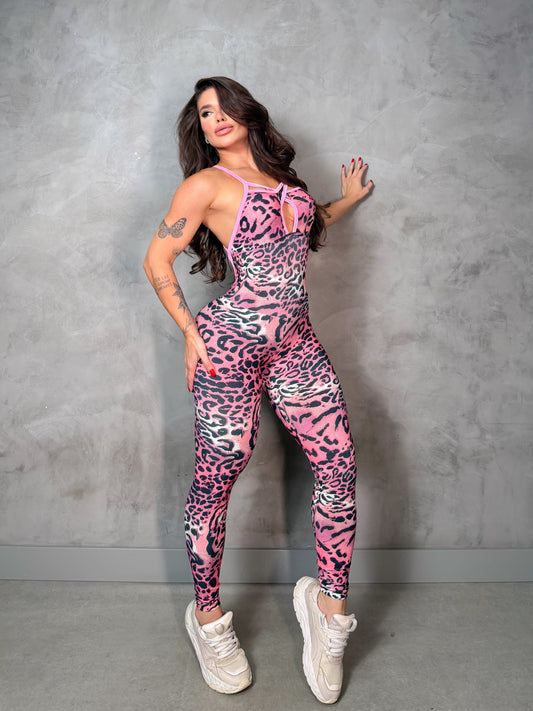 SCRUNCH BOOTY PINK LEOPARD AND FRONT DETAIL JUMPSUIT, NO RETURN