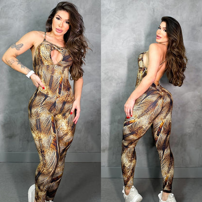 SCRUNCH BOOTY GOLD PRINT JUMPSUIT
