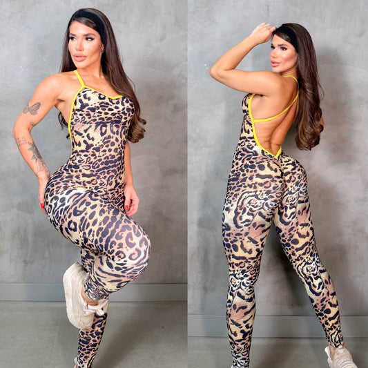 SCRUNCH BOOTY BROWN LEOPARD SEXY BACK JUMPSUIT, NO RETURN