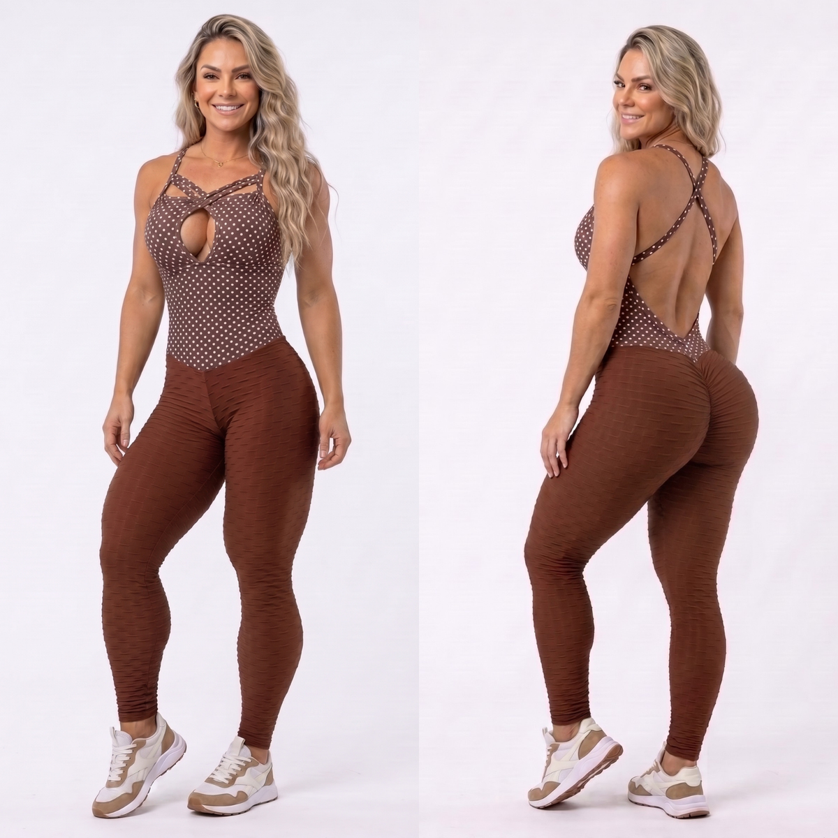 Brown Wave and Brown Polk Dots Jumpsuit - NO RETURN
