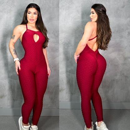 SCRUNCH BOOTY BURGUNDY JUMPSUIT