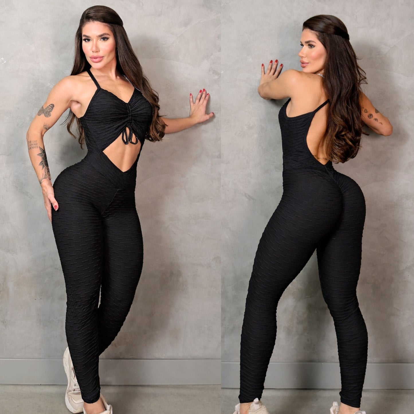 SCRUNCH BOOTY BLACK WAVE LACE JUMPSUIT