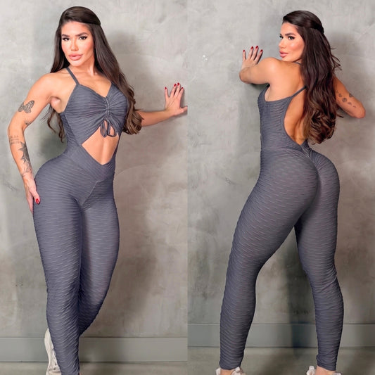 SCRUNCH BOOTY GRAY WAVE LACE JUMPSUIT