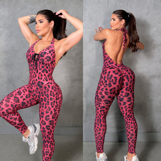 SCRUNCH BOOTY RED LEOPARD JULIA JUMPSUIT, NO RETURN