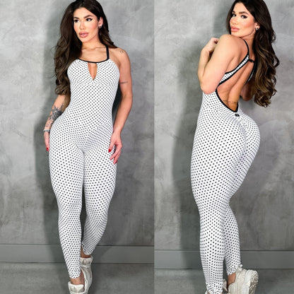 SCRUNCH BOOTY WHITE POLK DOTS AND BLACK DETAILJUMPSUIT
