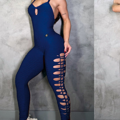 SCRUNCH BOOTY NEVY BLUE WAVE  RIPPED JUMPSUIT,NO RETURN
