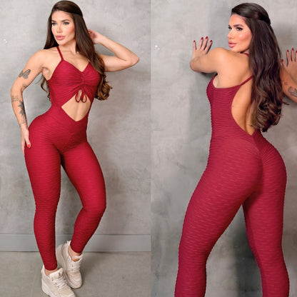 SCRUNCH BOOTY BURGUNDY WAVE LACE JUMPSUIT