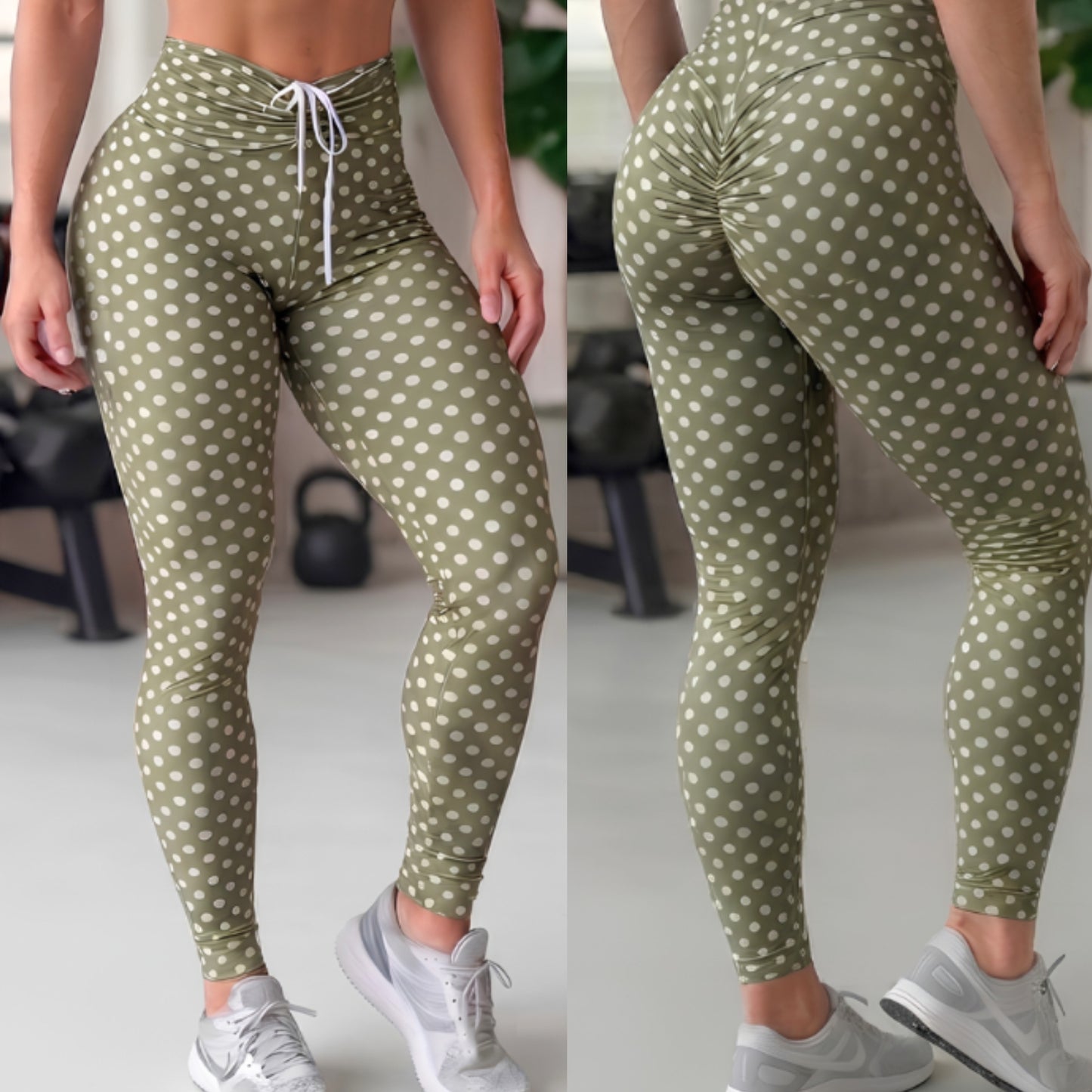 SCRUNCH BOOTY GREEN POLK DOTS LEGGINGS