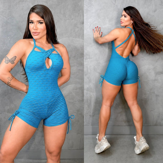 SCRUNCH BOOTY BLUE WAVE SHORT JUMPSUIT, NO RETURN