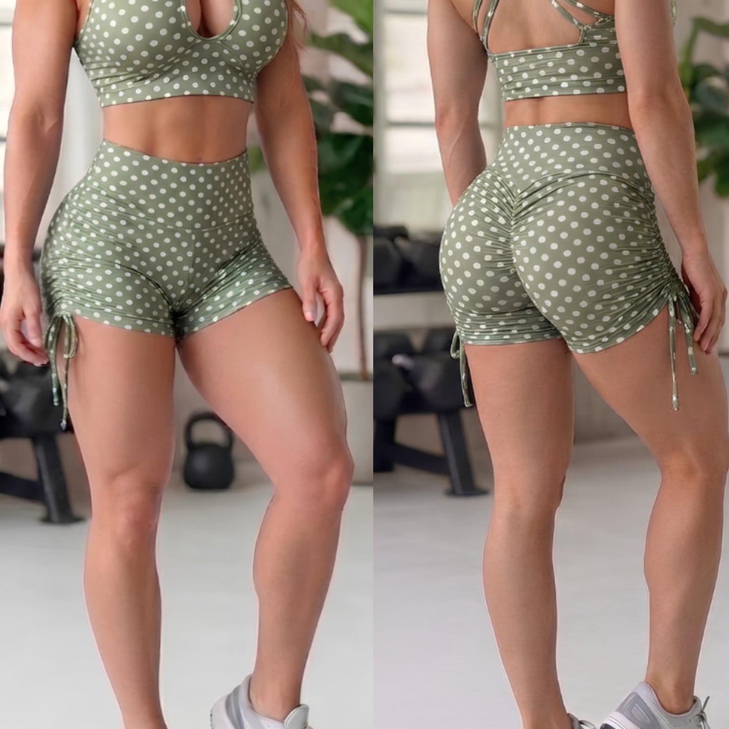 SCRUNCH BOOTY GREEN POLK DOTS SHORT