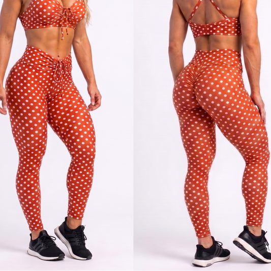 SCRUNCH BOOTY RED POLK DOTS LACE LEGGINGS