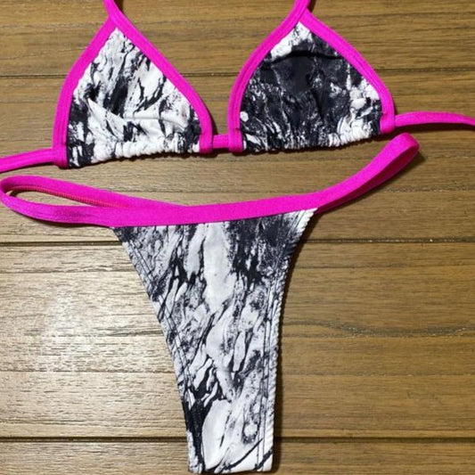 BLACK AND WITE TIE DYE THONGS BIKINI