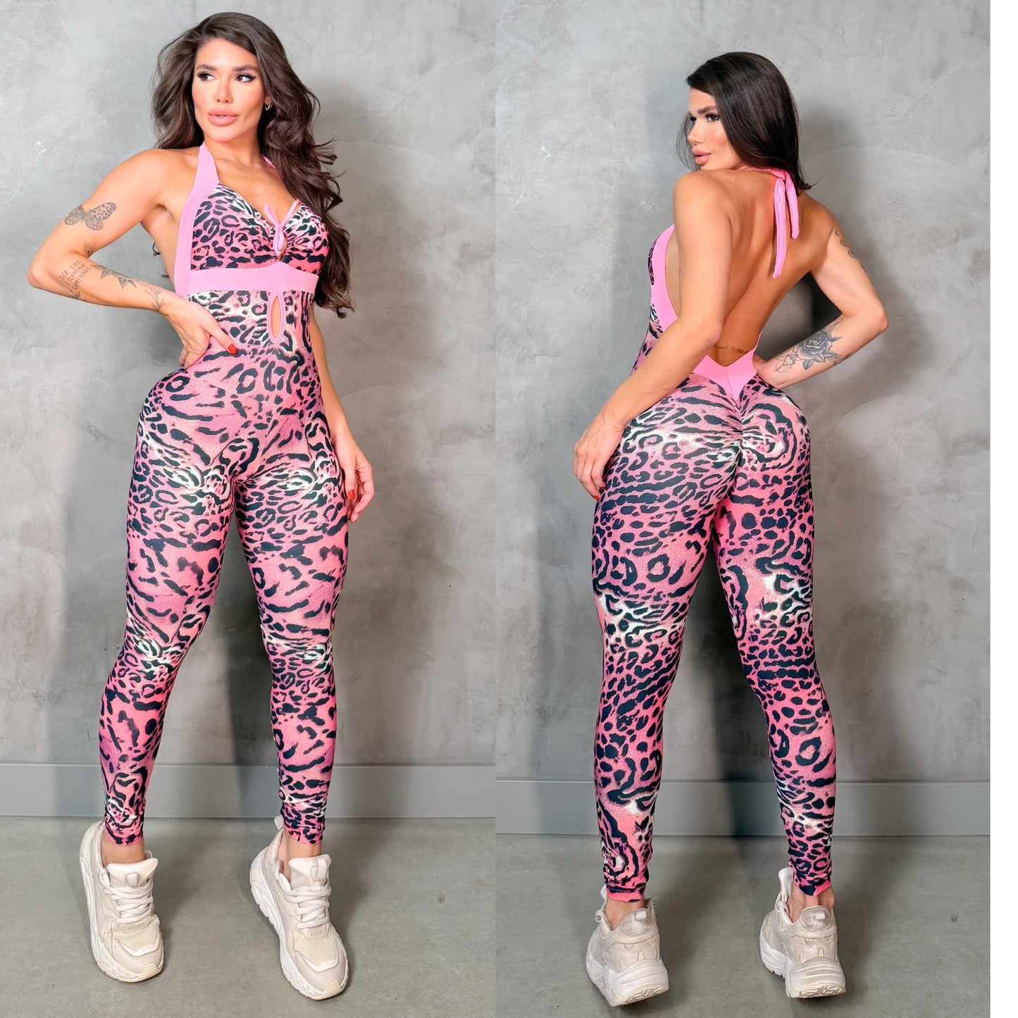 SCRUNCH BOOTY PINK LEOPARD SEXY BACK JUMPSUIT, NO RETURN