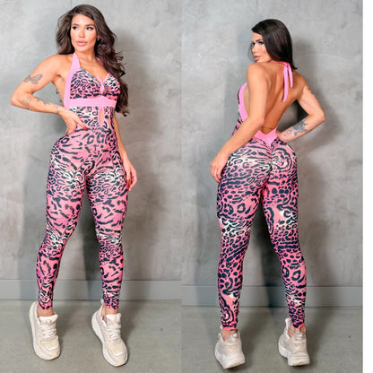 SCRUNCH BOOTY PINK LEOPARD SEXY BACK JUMPSUIT, NO RETURN