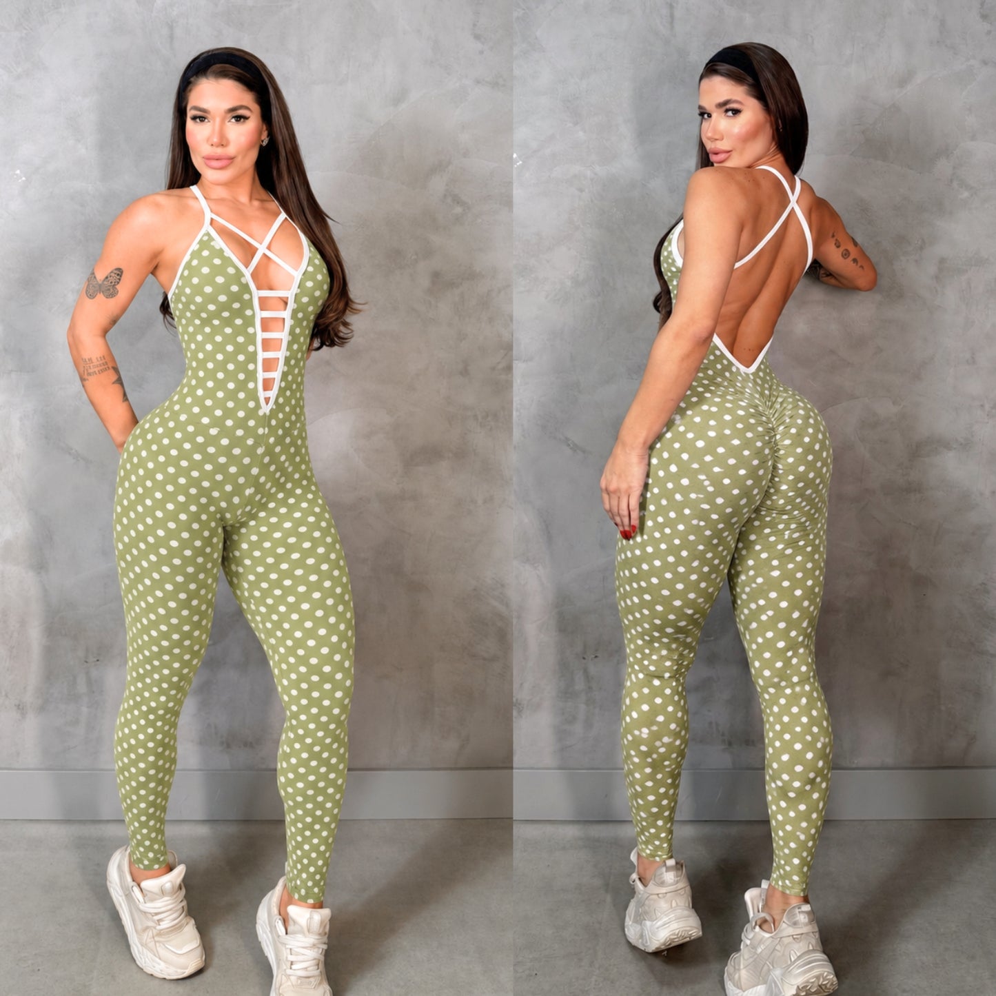 SCRUNCH BOOTY GREEN POLK DOTS JULIE JUMPSUIT