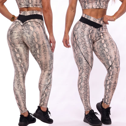 SCRUNCH BOOTY WHITE SNAKE LEGGINGS