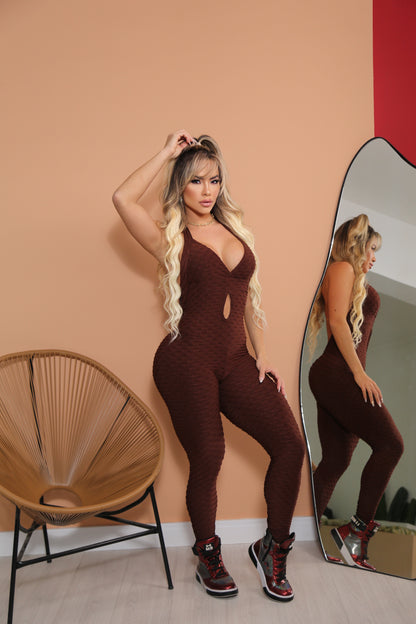 SCRUNCH BOOTY BROWN WAVE SEXY BACK JUMPSUIT