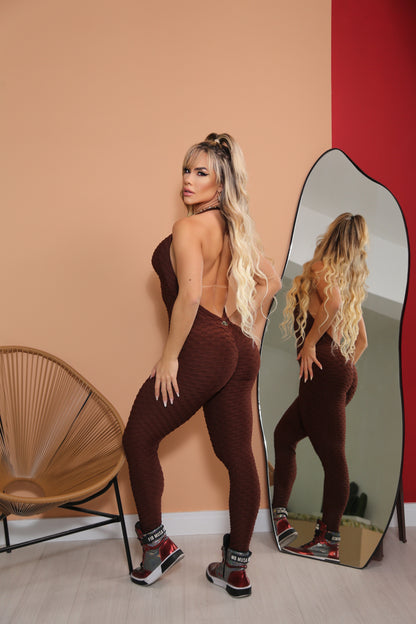 SCRUNCH BOOTY BROWN WAVE SEXY BACK JUMPSUIT