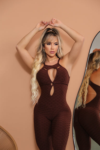 SCRUNCH BOOTY BROWN GORGEOUS LONG JUMPSUIT