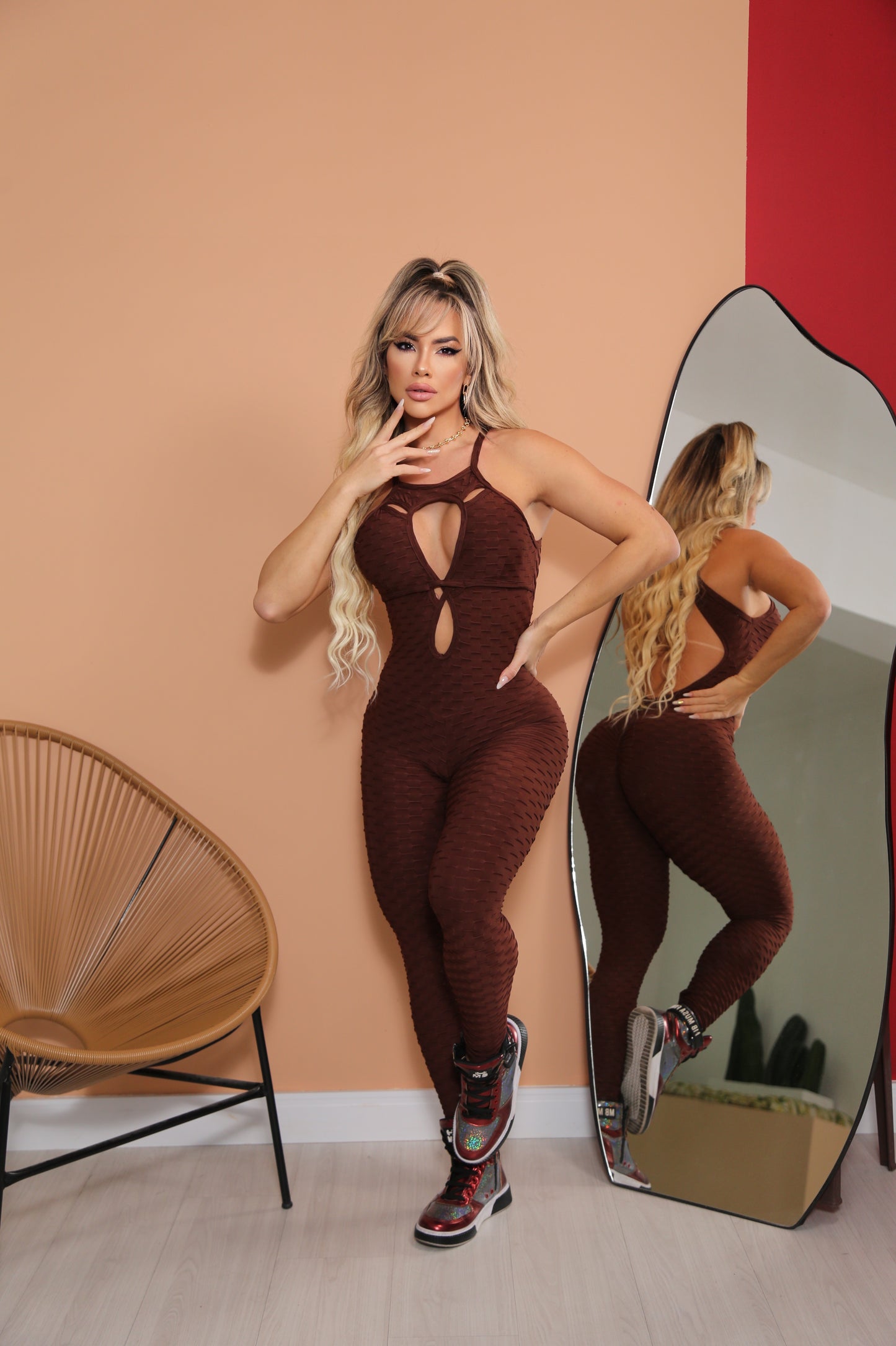 SCRUNCH BOOTY BROWN GORGEOUS LONG JUMPSUIT