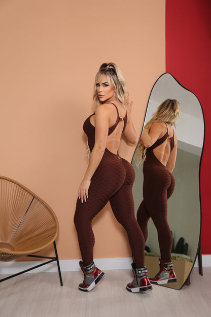 SCRUNCH BOOTY BROWN GORGEOUS LONG JUMPSUIT