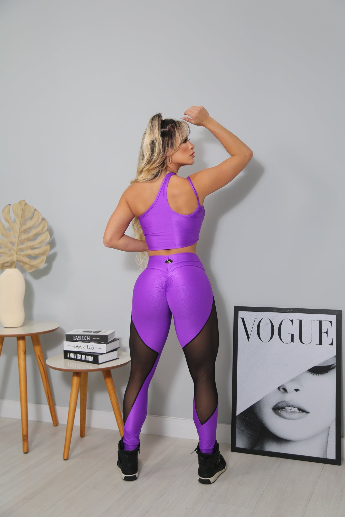 SCRUNCH BOOTY PURPLE AND BLACK MASH DETAIL LEGGINGS