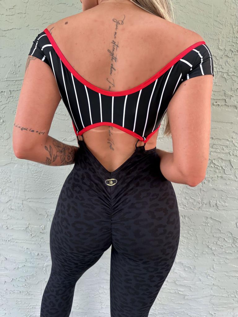 SCRUNCH BOOTY BLACK STRIPED RINGS JUMPSUIT