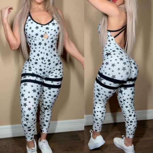 SCRUNCH BOOTY WHITE AND BLACK STAR JUMPSUIT