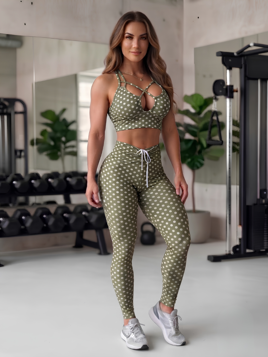 SCRUNCH BOOTY GREEN POLK DOTS LEGGINGS