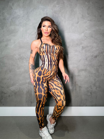 SCRUNCH BOOTY BROWN LEOPARD AND BLACK DETAIL JUMPSUIT