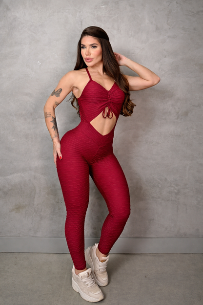 SCRUNCH BOOTY BURGUNDY WAVE LACE JUMPSUIT