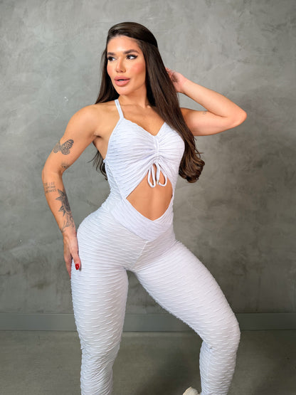 SCRUNCH BOOTY WHITE WAVE FRONT DETAIL LONG JUMPSUIT