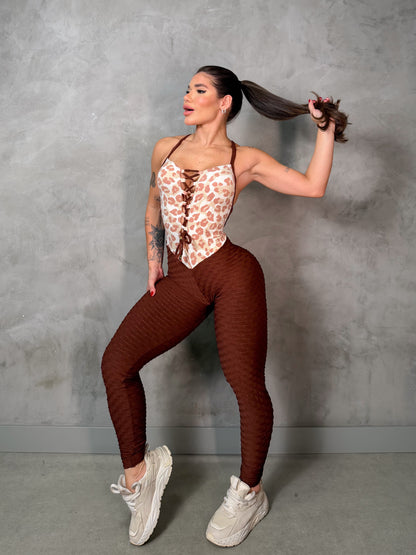 SCRUNCH BOOTY BROWN AND ROSE PINK LONG JUMPSUIT