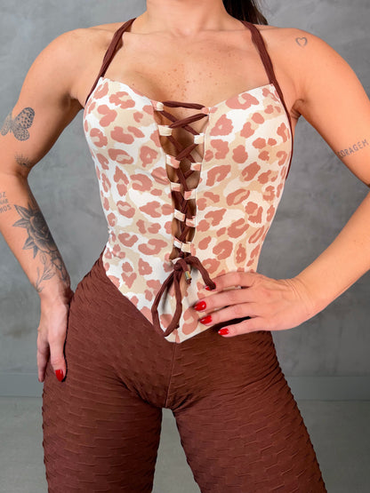 SCRUNCH BOOTY BROWN AND ROSE PINK LONG JUMPSUIT