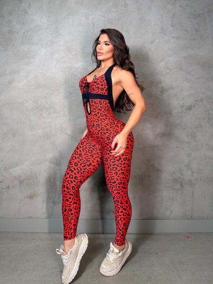 SCRUNCH BOOTY RED LEOPARD AND BLACK DETAIL SEX BACK JUMPSUIT, NO RETURN