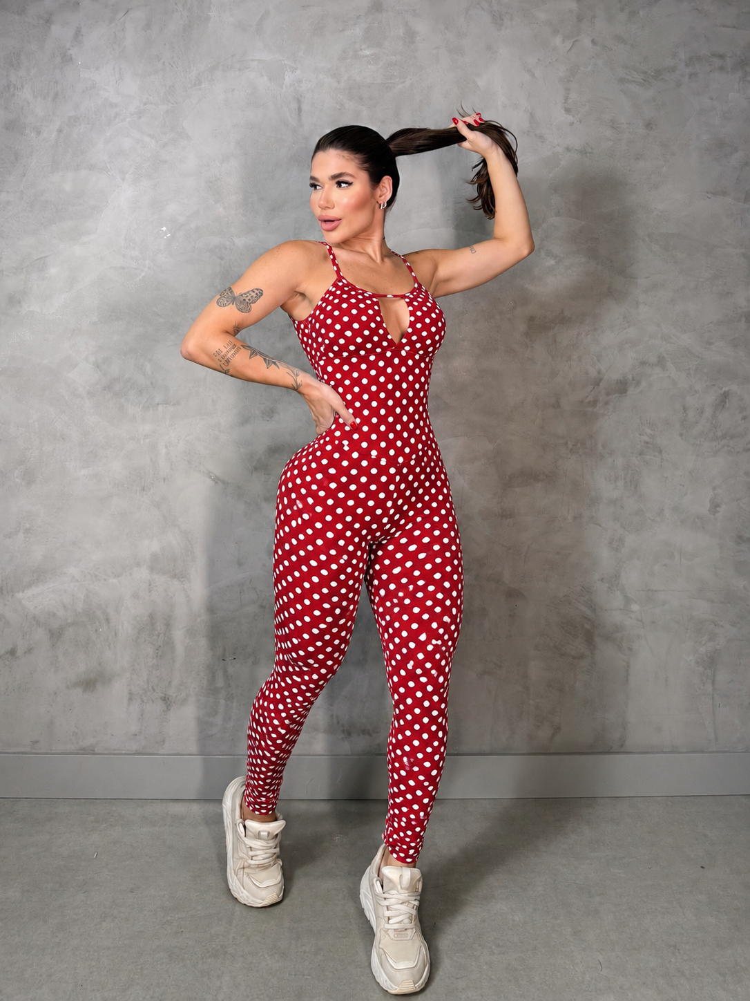 SCRUNCH BOOTY RED POLK DOTS GABBY JUMPSUIT, NO RETURN