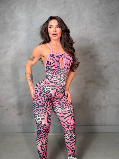 SCRUNCH BOOTY PINK LEOPARD AND FRONT DETAIL JUMPSUIT, NO RETURN
