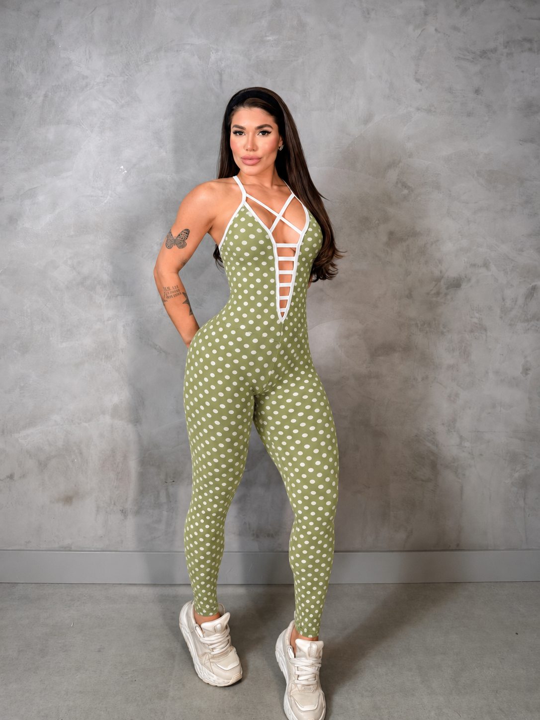 SCRUNCH BOOTY GREEN POLK DOTS JULIE JUMPSUIT