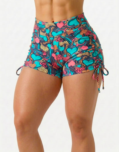 SCRUNCH BOOTY GREEN AND PINK HEARTS SHORTS
