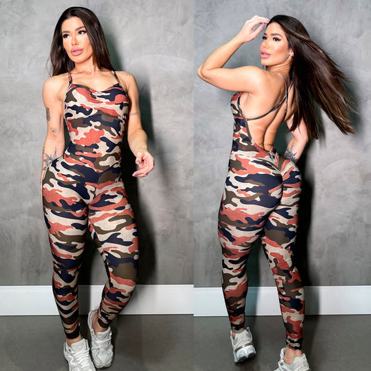 SCRUNCH BOOTY BROWN CAMOUFLAGE JUMPSUIT