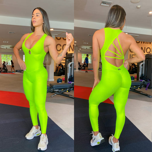 SCRUNCH BOOTY YELLOW NEON RINGS JUMPSUIT