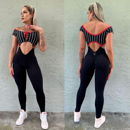 SCRUNCH BOOTY BLACK STRIPED RINGS JUMPSUIT