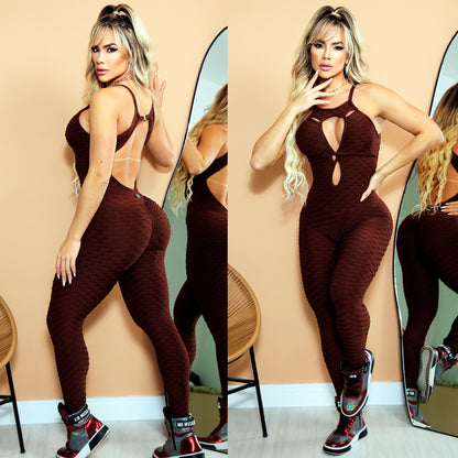 SCRUNCH BOOTY BROWN GORGEOUS LONG JUMPSUIT