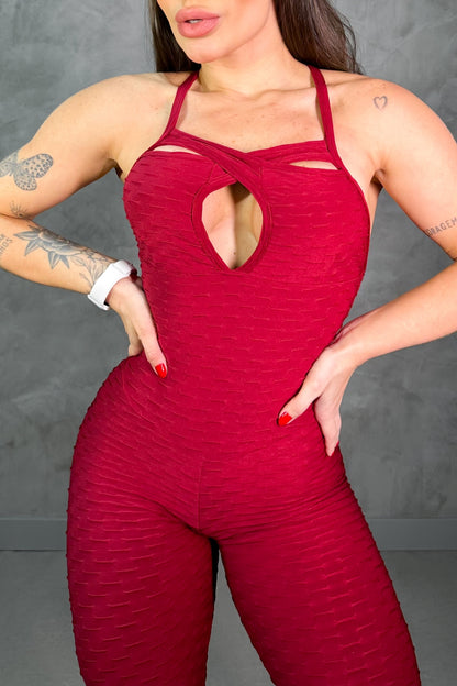 SCRUNCH BOOTY BURGUNDY JUMPSUIT