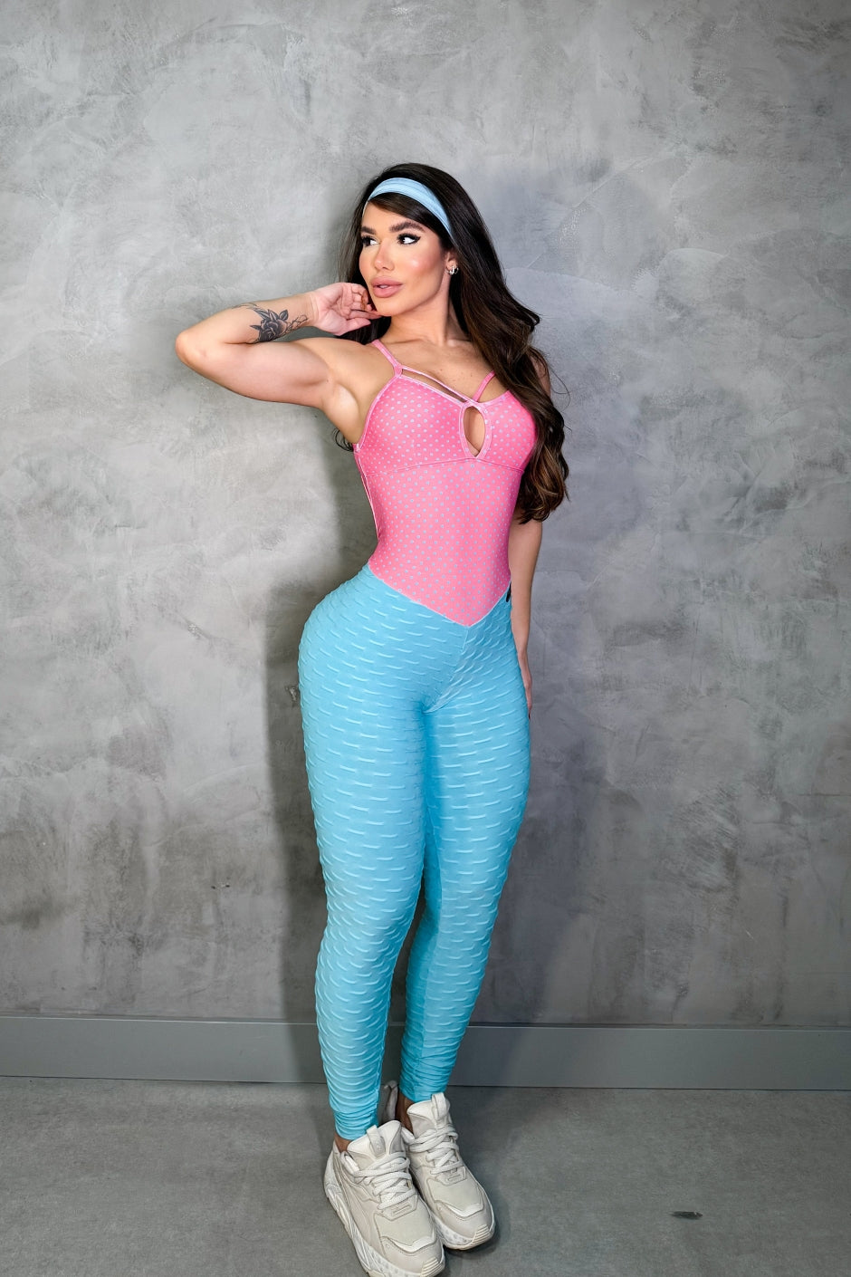 SCRUNCH BOOTY BLUE WAVE AND PINK POLK DOTS JUMPSUIT, NAO RETURN