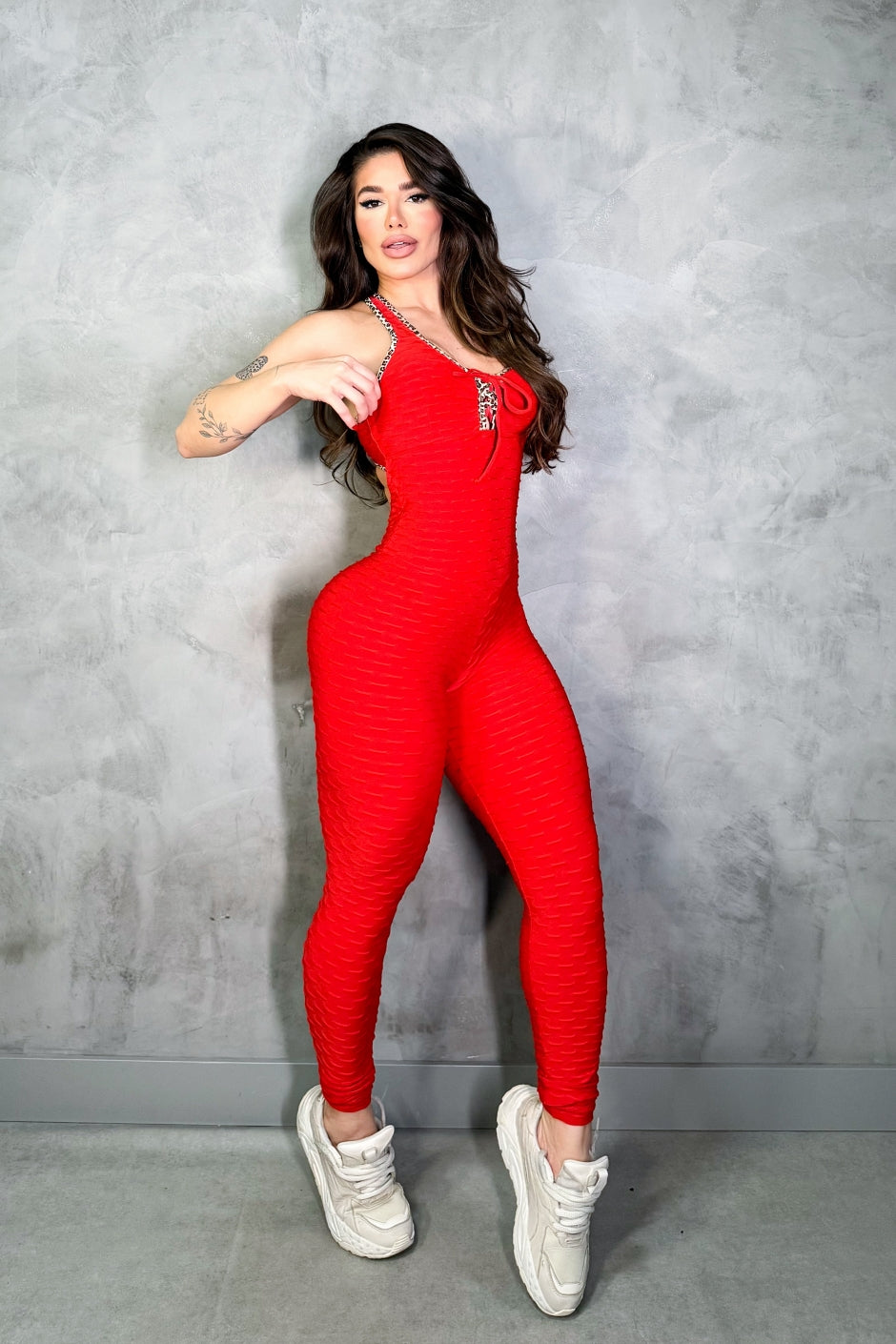 SCRUNCH BOOTY RED AND LEOPARD WAVE JUMPSUIT